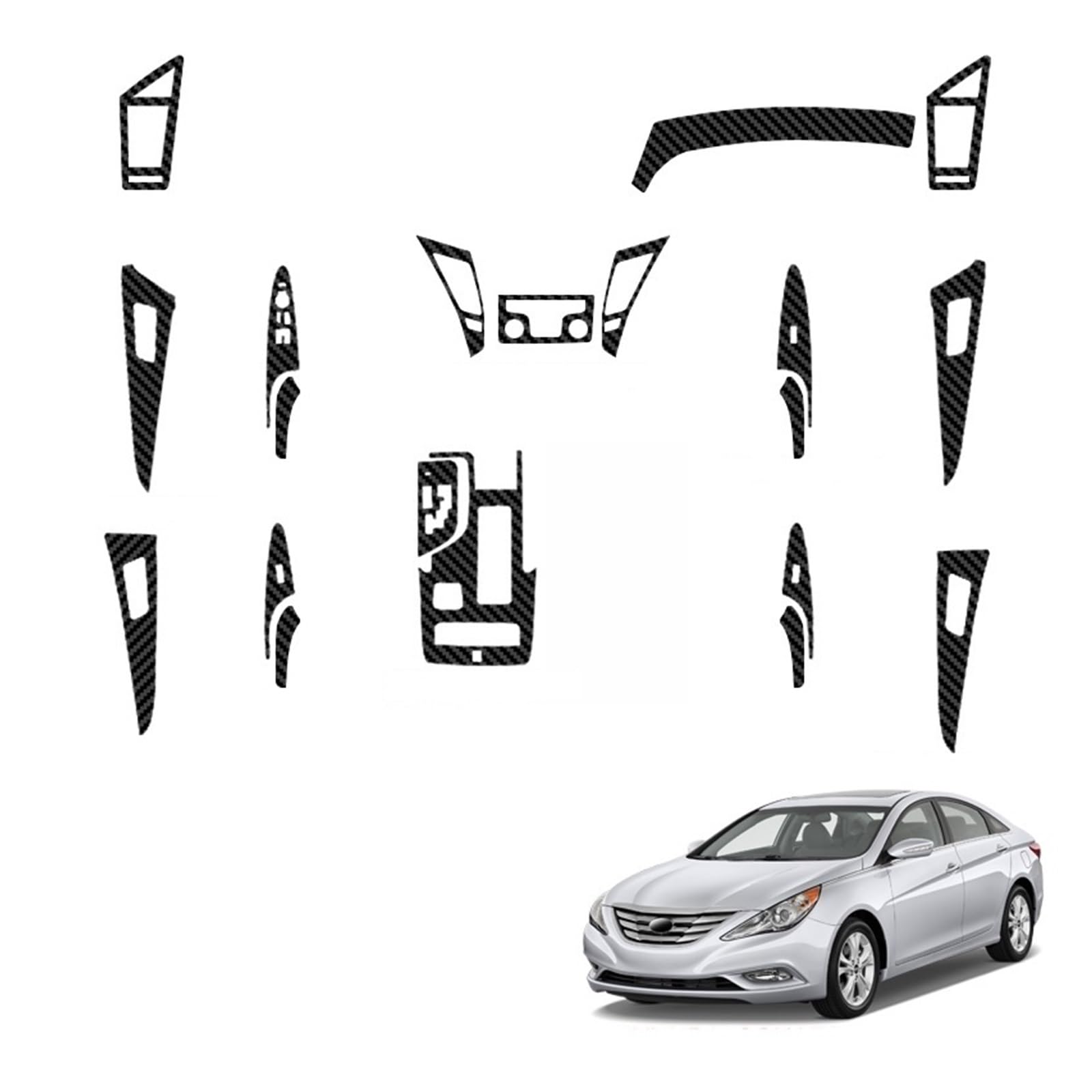 Auto-Innenaufkleber, kompatibel mit Hyundai Sonata YF LF 2011–2017, Hebefenster-Panel-Aufkleber, Getriebe-Armaturenbrett-Folie, internes Zubehör(Carbon11-14WithHeat) von JFAQIPEI