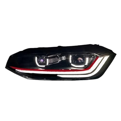 JFAQIPEI Frontlampe kompatibel for VW Polo 2011-2023 Polo-Kopflicht-Halogenscheinwerfer DRL-Montage-Upgrade Dynamisches Signal Autozubehör(2019-2023 Red,ONE PAIR_RHD) von JFAQIPEI