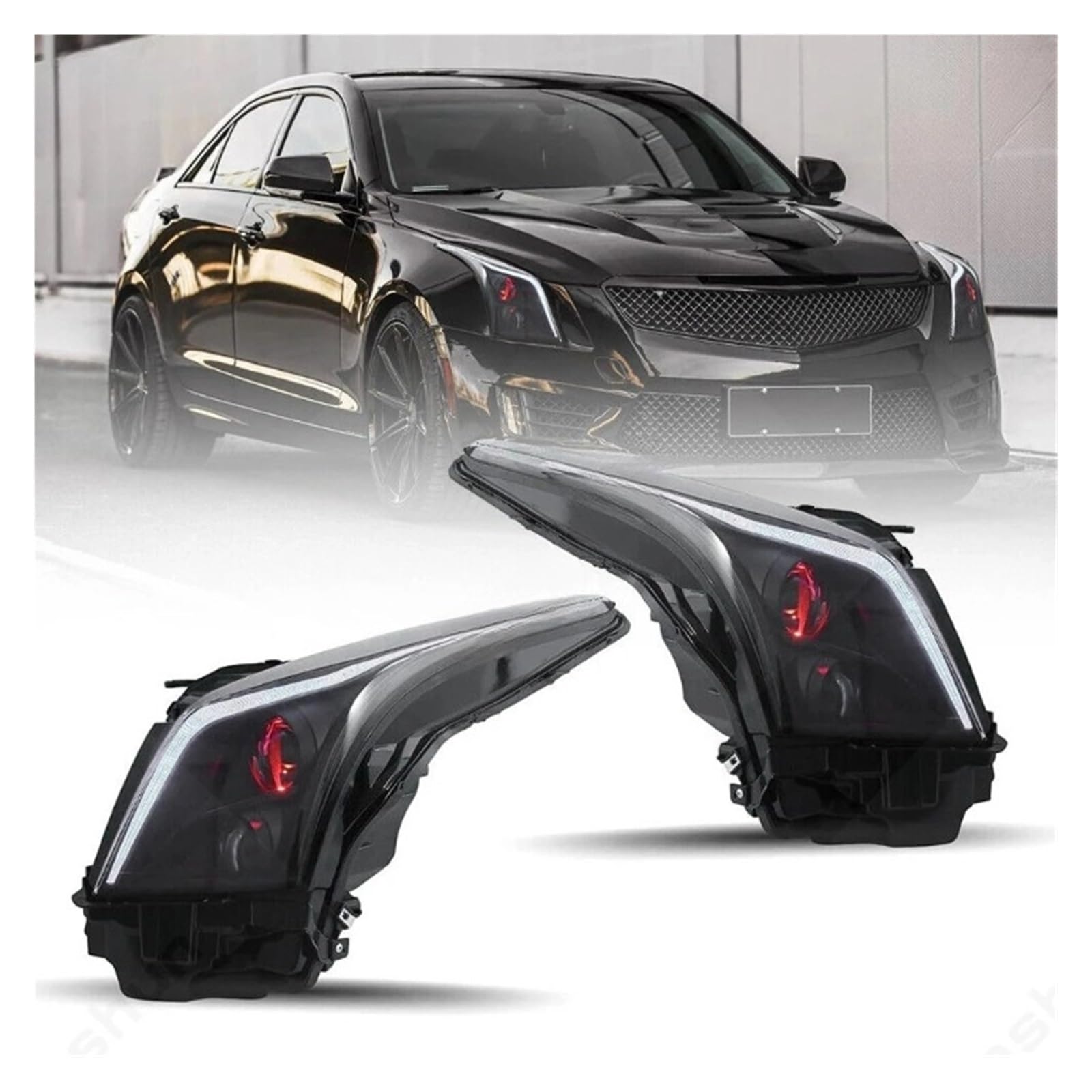 JFAQIPEI Kompatibel mit Cadillac ATS ATS-L 2013–2019, Luxus-Scheinwerfermontage, Hardtop-Frontscheinwerfer, Blinker, Startanimation(Right,Red Demon Eyes) von JFAQIPEI