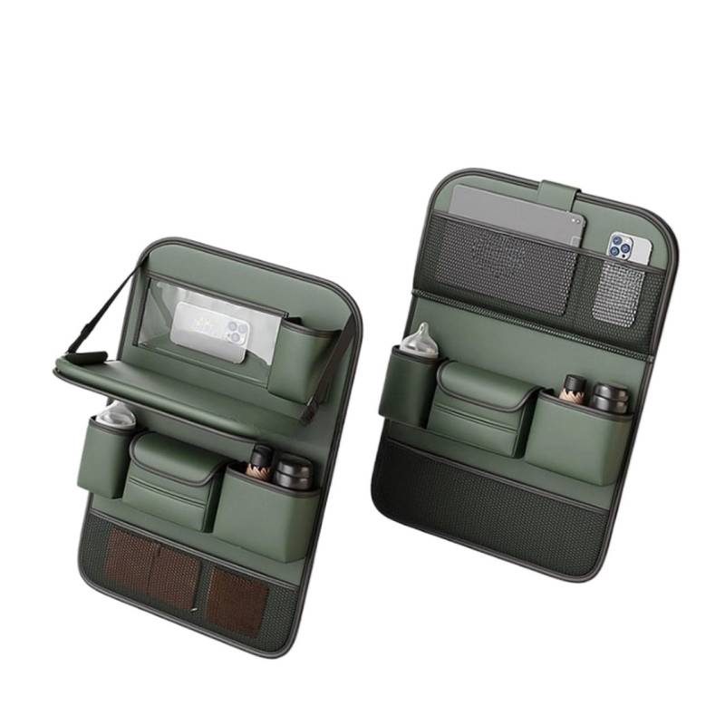 JFAQIPEI Leder Autositz-Rücken-Organizer-Tasche, Auto-Rücksitz-Aufbewahrungstasche, faltbare Tischablage, Tablet-Halter, Taschentuchtaschen, Auto-Aufbewahrungsbox(1PCS Green) von JFAQIPEI