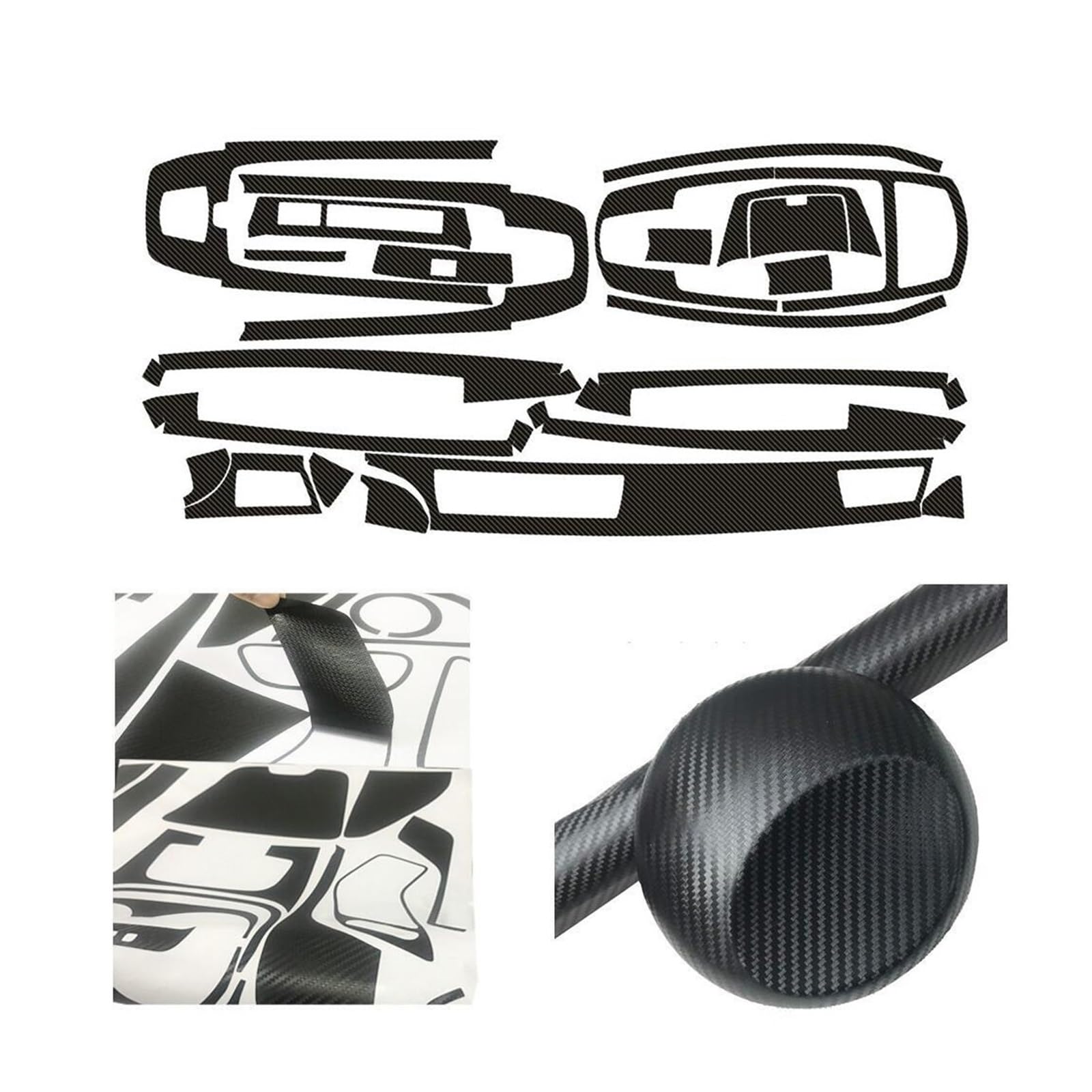 Kompatibel for BMW 7er E65 E66 2002–2008, Innen-Zentralsteuerung, Türgriff, Kohlefaser-Aufkleber, Auto-Styling-Zubehör(3D CF Black,Left-Hand Drive) von JFAQIPEI