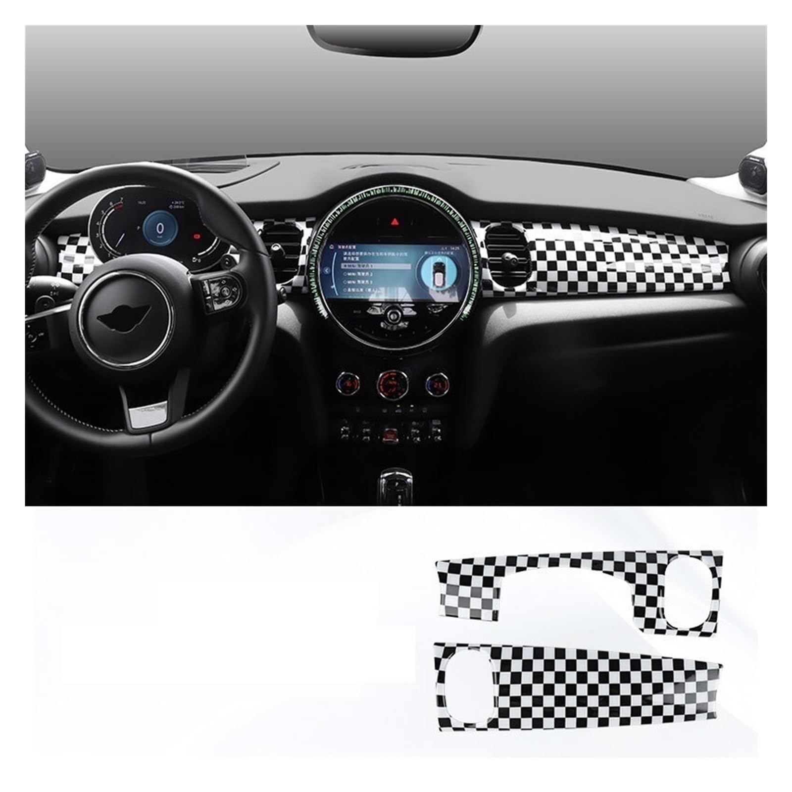 Kompatibel for Mini Cooper F55 F56 2022, Auto-Armaturenbrett-Abdeckung, Aufkleber, Innengehäuse, Mittelkonsole, Verkleidung, Auto-Autoteile-Zubehör(Checker) von JFAQIPEI