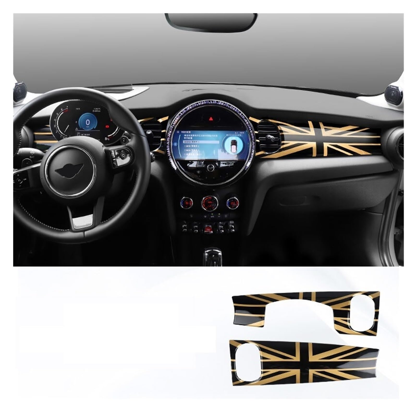 Kompatibel for Mini Cooper F55 F56 2022, Auto-Armaturenbrett-Abdeckung, Aufkleber, Innengehäuse, Mittelkonsole, Verkleidung, Auto-Autoteile-Zubehör(Golden Jack) von JFAQIPEI