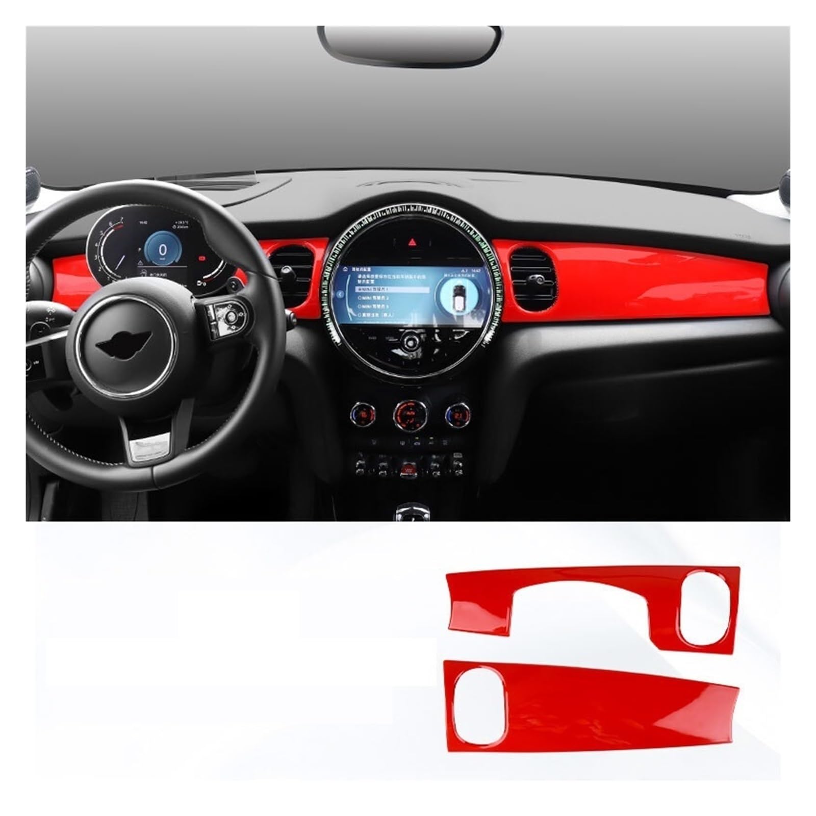 Kompatibel for Mini Cooper F55 F56 2022, Auto-Armaturenbrett-Abdeckung, Aufkleber, Innengehäuse, Mittelkonsole, Verkleidung, Auto-Autoteile-Zubehör(Red) von JFAQIPEI