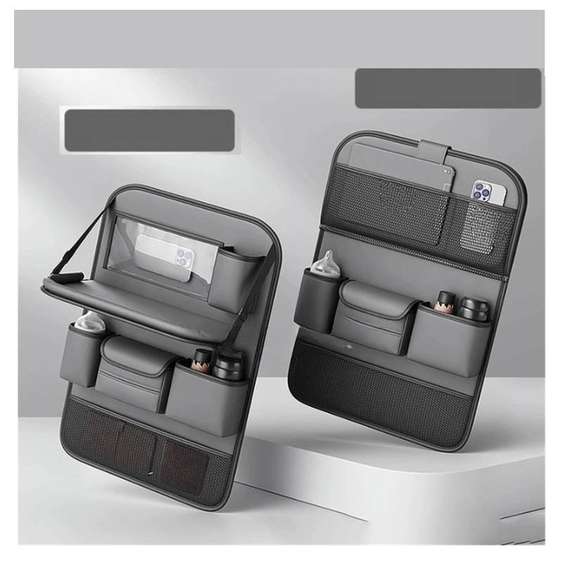 Leder Autositz-Rücken-Organizer-Tasche, Auto-Rücksitz-Aufbewahrungstasche, Faltbare Tischablage, Tablet-Halter, Taschentuchtaschen, Auto-Aufbewahrungsbox(1PCS Gray) von JFAQIPEI