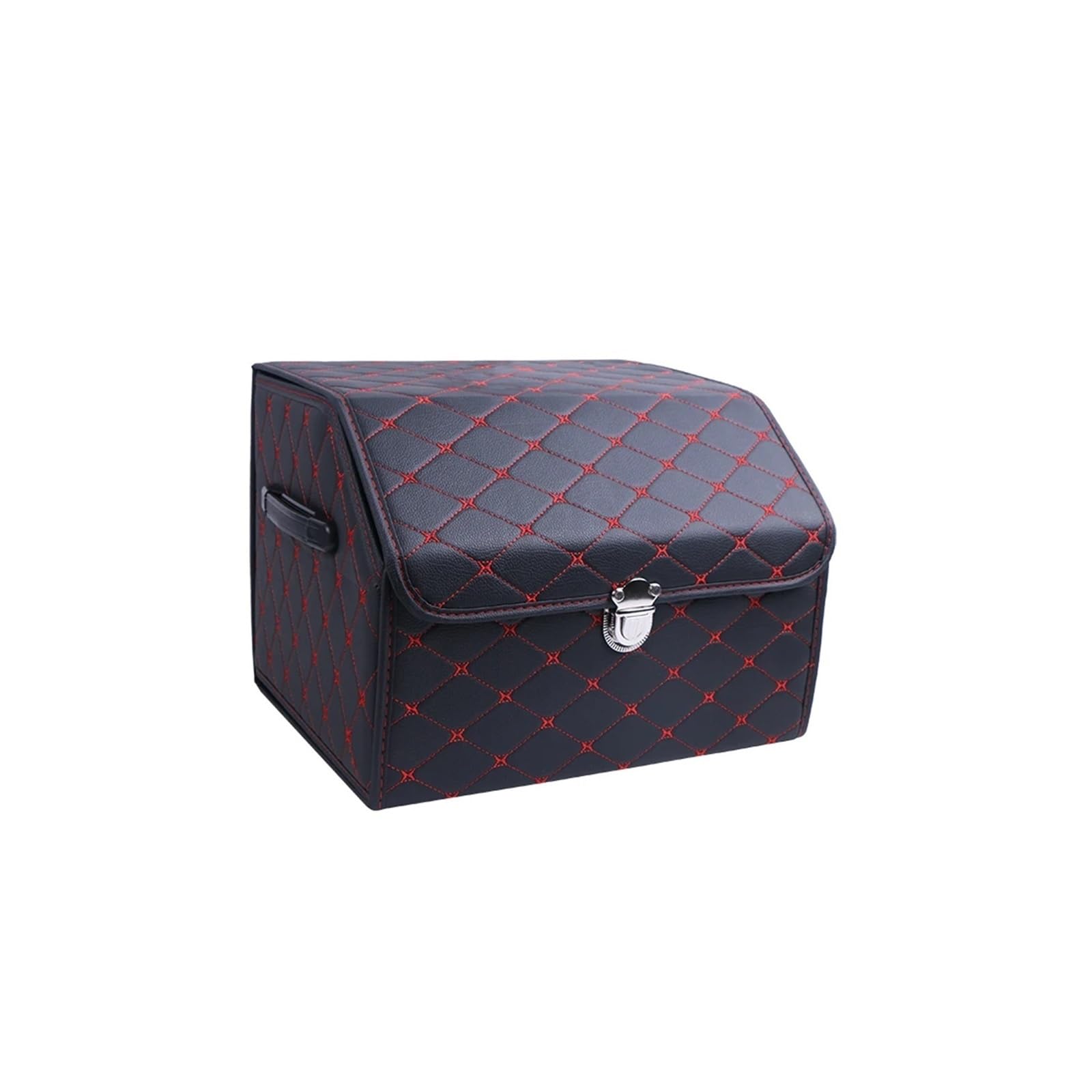 PU-Leder-Kofferraum-Aufbewahrungsbox, erstklassiger Auto-Organizer, Faltbare Aufbewahrungstasche, Auto-Verstauung, Aufräumbox, kompatibel for Limousine, SUV, MPV(Black-red-medium) von JFAQIPEI