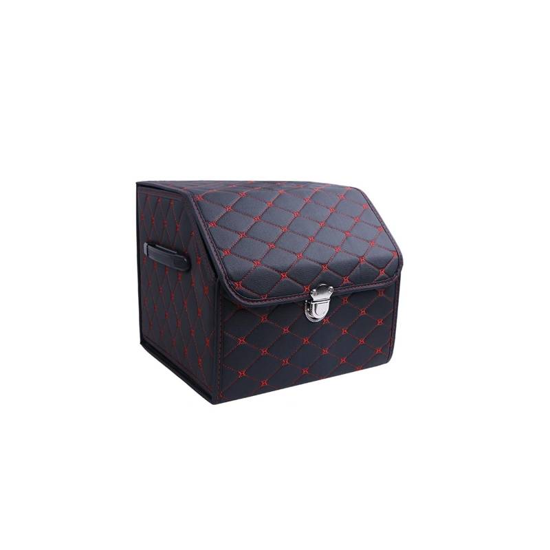 PU-Leder-Kofferraum-Aufbewahrungsbox, erstklassiger Auto-Organizer, Faltbare Aufbewahrungstasche, Auto-Verstauung, Aufräumbox, kompatibel for Limousine, SUV, MPV(Black-red-small) von JFAQIPEI