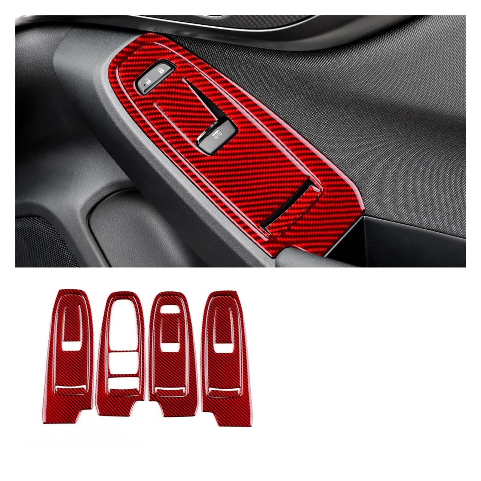 Real Carbon Fiber Aufkleber kompatibel for Subaru WRX/WRX STI 2022 2023 Autotür Fenster Schalter Button Panel Innenverkleidung Abdeckung Zubehör(LHD Red) von JFAQIPEI