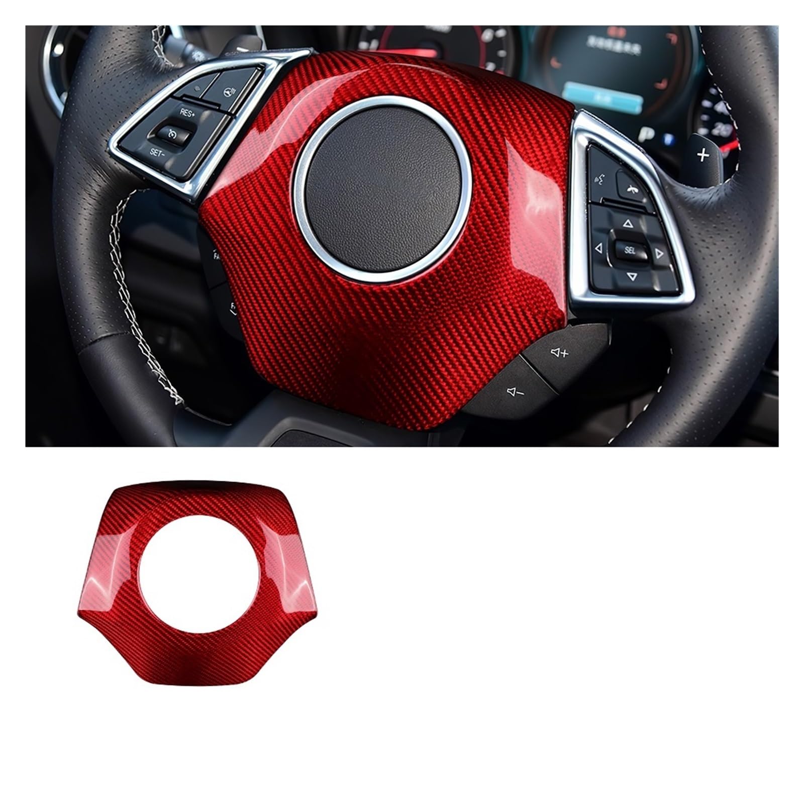 Real Carbon Fiber Kompatibel for Camaro 2016 2017 2018 2019 2020 2021 2022 Zubehör Innen Auto Lenkrad Abdeckung Aufkleber(Red Center) von JFAQIPEI