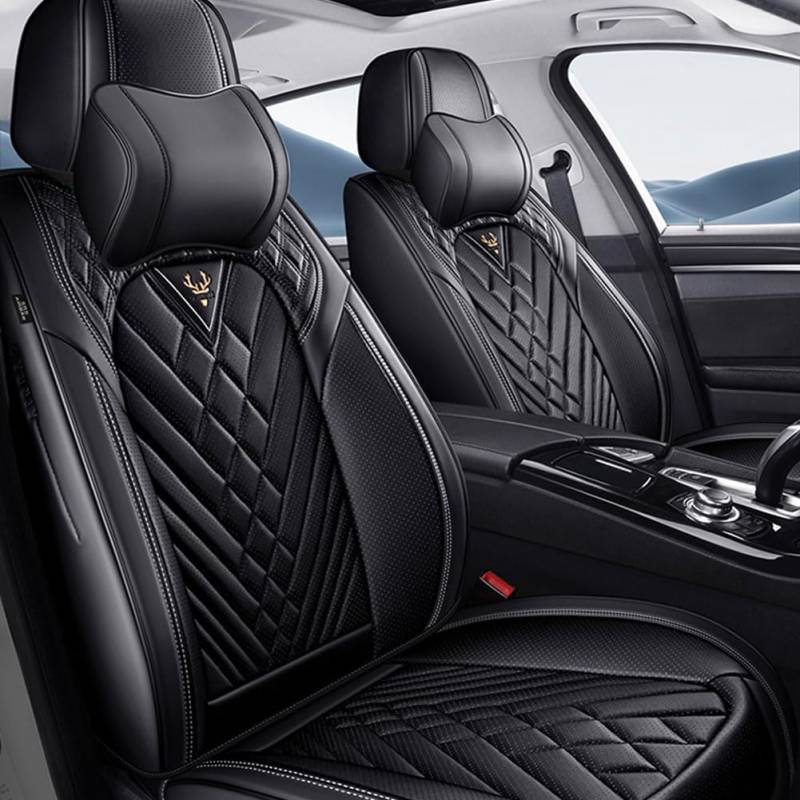 JFENGNB Auto Sitzbezüge Sets für Legacy 2004-2009, Leder Schonbezug Atmungsaktiv Vordersitze und Rückbank Autositzschoner Innenraum Zubehör,B/Luxury(with 2 headrests)-B/Black von JFENGNB