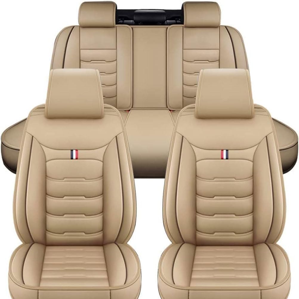 JFENGNB Auto Sitzbezüge Sets für Tesla Model X 5-Seats 2015-2022, Autositzbezüge Autositzschoner Full Set Wasserdichtes Komfortabler Innenraum Zubehör,B/Beige von JFENGNB