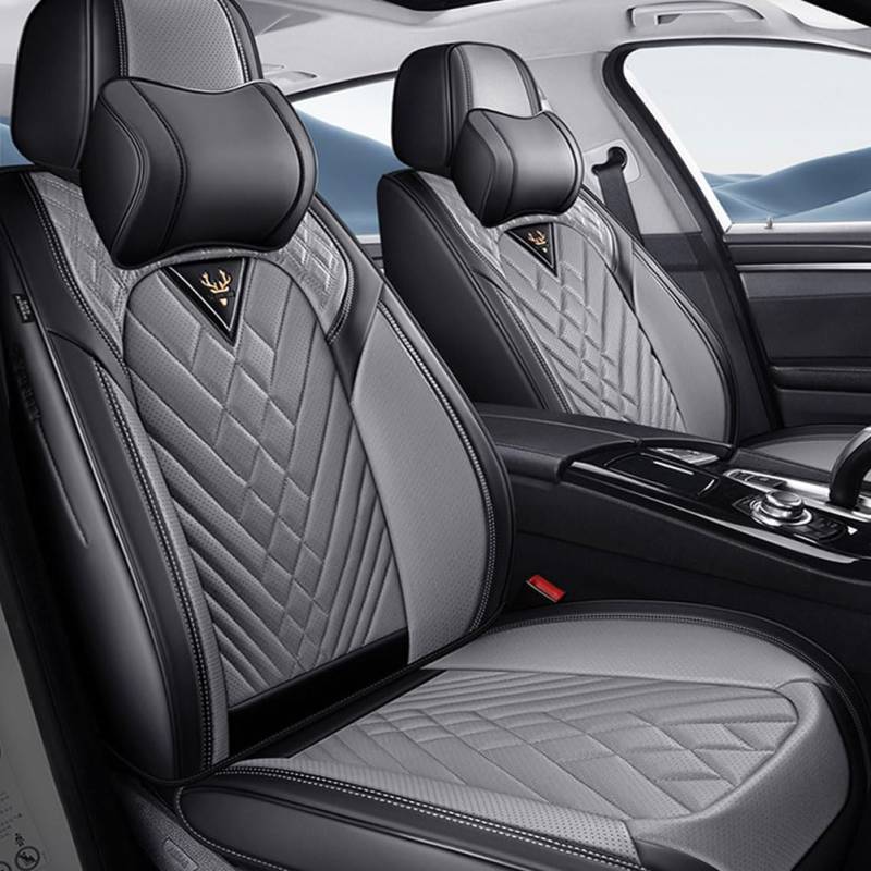 JFENGNB Auto Sitzbezüge Sets für VW Multivan 2012-2019, Leder Schonbezug Atmungsaktiv Vordersitze und Rückbank Autositzschoner Innenraum Zubehör,B/Luxury(with 2 headrests)-A/Black~Gray von JFENGNB