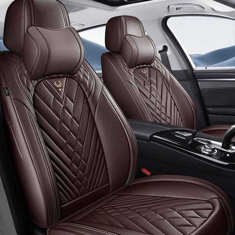 JFENGNB Auto Sitzbezüge Sets für VW Tharu 2019-2022, Leder Schonbezug Atmungsaktiv Vordersitze und Rückbank Autositzschoner Innenraum Zubehör,B/Luxury(with 2 headrests)-F/Brown von JFENGNB