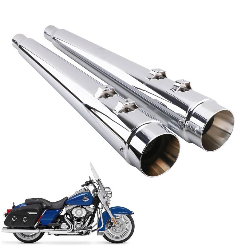 JFG RACING 4 "-Auspuffrohre - Chrom-Megaphon-Slip-On-Schalldämpfer Für Touring-Modelle von 1995 bis 2016, Bagger, Dresser Road King, Electra Glide, Street Glide, Road Glide, Ultra Glide von JFG RACING