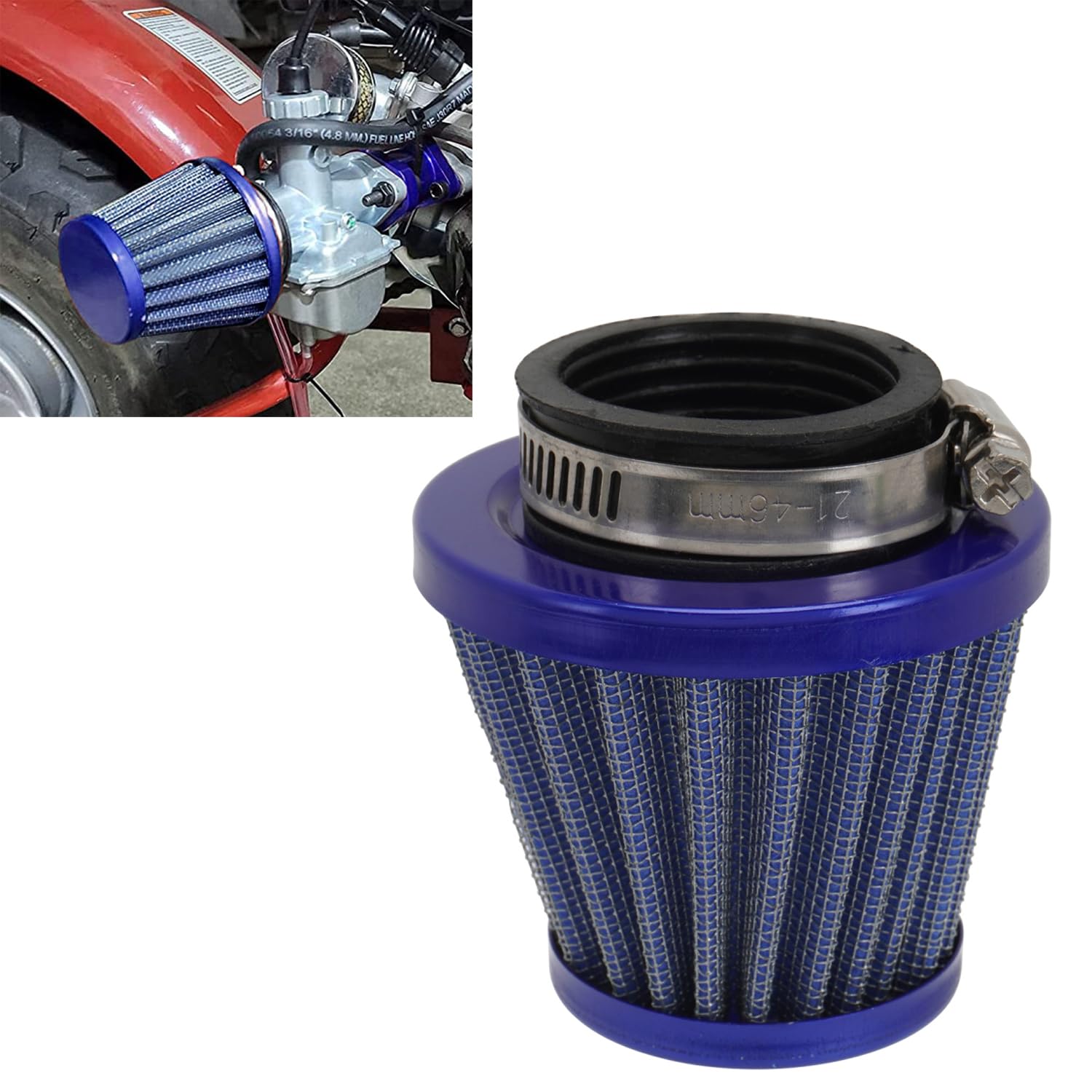 46 mm Luftfilter,Universal Motorrad Luftfilter Ansaugluftfilter aus Aluminium für Dirt Bike Motocross Pit Bike Roller ATV Vergaserreiniger-Blau von JFG RACING