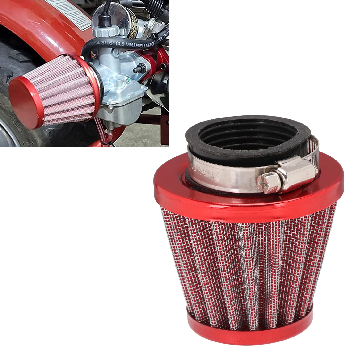 46 mm Luftfilter,Universal Motorrad Luftfilter Ansaugluftfilter aus Aluminium für Dirt Bike Motocross Pit Bike Roller ATV Vergaserreiniger-Rot von JFG RACING