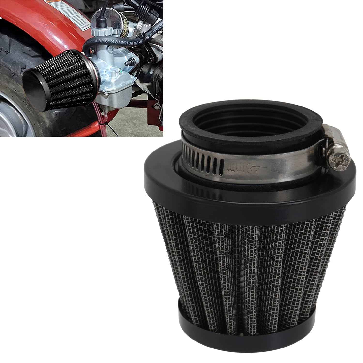 46 mm Luftfilter,Universal Motorrad Luftfilter Ansaugluftfilter aus Aluminium für Dirt Bike Motocross Pit Bike Roller ATV Vergaserreiniger-Schwarz von JFG RACING