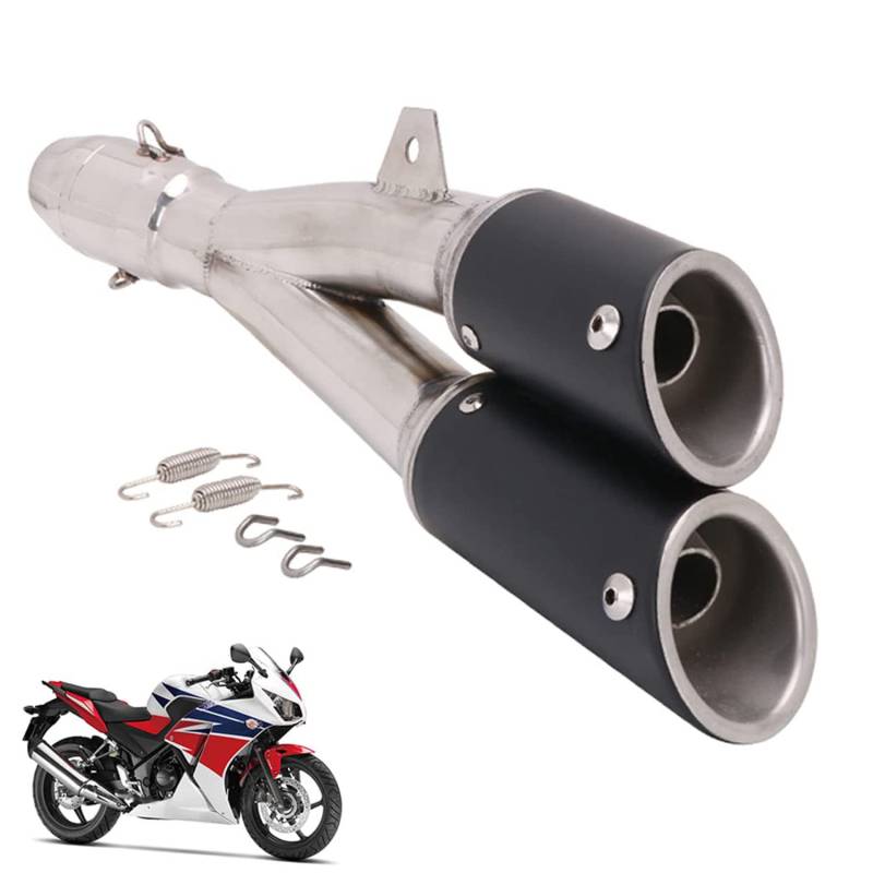 JFG RACING 1.5-2" Einlass Thunder Dual Tail Steckdose Slip-on Auspuff Mit Motorrad - Black End von JFG RACING