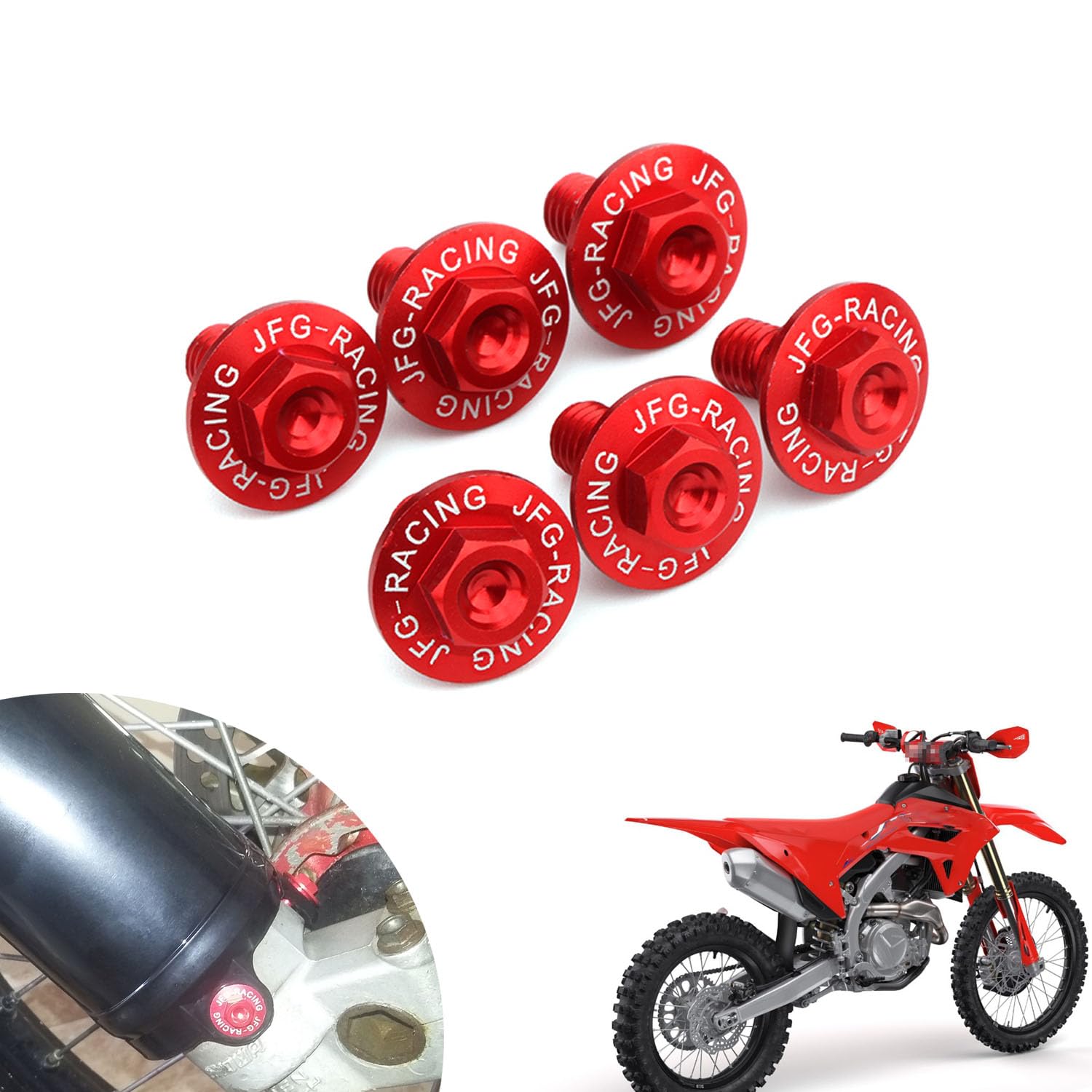 JFG RACING 6PCS Motorrad Vordergabeln Schutzschrauben für CR125R CR250R CRF250R CRF450R CRF250RX CRF450RX CRF250X CRF450X CRF450L Rot von JFG RACING