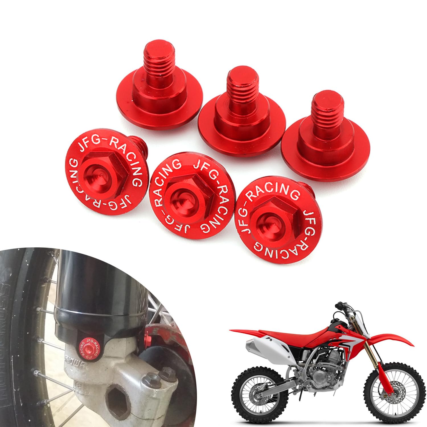 JFG RACING 6PCS Motorrad Vordergabeln Schutzschrauben für CR85R CR85RII CRF150R CRM250AR CRF150L CRF250L CRF250M CRF250RALLY XR250 XR400 Rot von JFG RACING