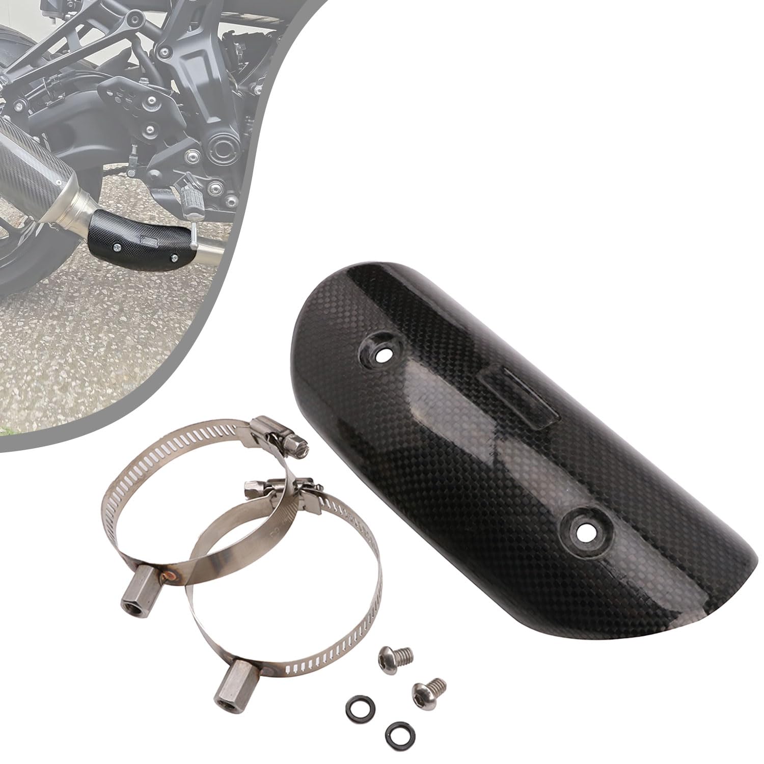 JFG RACING Motorrad Auspuff Hitzeschild,Kohlefaser Motorrad Auspuffrohrabdeckung Hitzeschutzblech Schutz Universell für Straßenräder (Größe: 194 x 77 mm) von JFG RACING