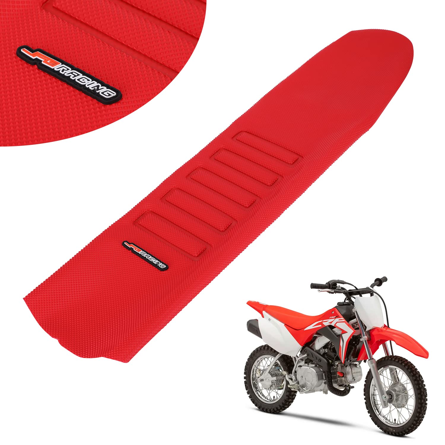 JFG RACING Dirt Bike Sitzbezug Universal Gripper Weiche Sitzbezug Partikeloberfläche für CRF CR XR 50cc - 250cc RM KX KLX YZ TTR PW SSR Apollo SDG Dirt Pit Bike Rot von JFG RACING