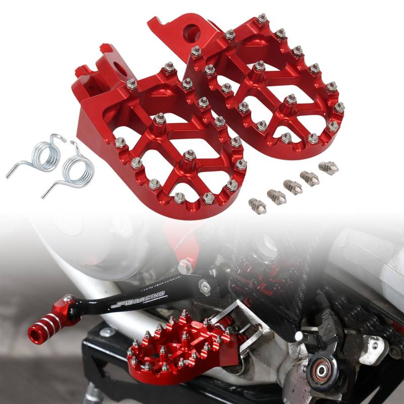 Motorrad Fussrasten Rot für CR125 CR250 CRF150R CRF250R CRF250X CRF250RX CRF250L CRF250M CRF300L CRF450R CRF450RX CRF450X CRF450L CRF450RL CRF1000L CRF1100L von JFG RACING