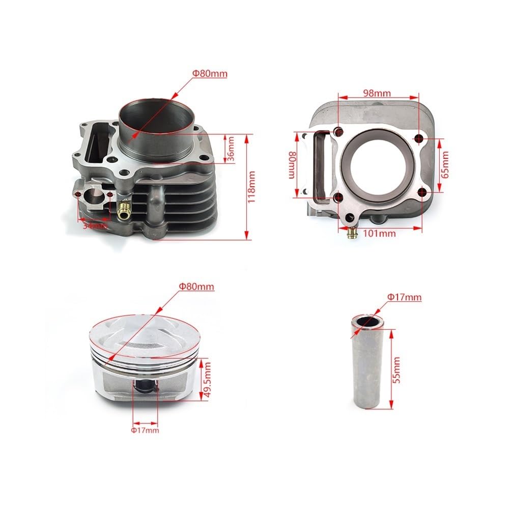 Motorrad-Zylinderblock-Kolbenring-Dichtungssatz mit 80 mm Bohrung, kompatibel mit TRX300EX 1999–2008, TRX300X 2009 von JGHFReW