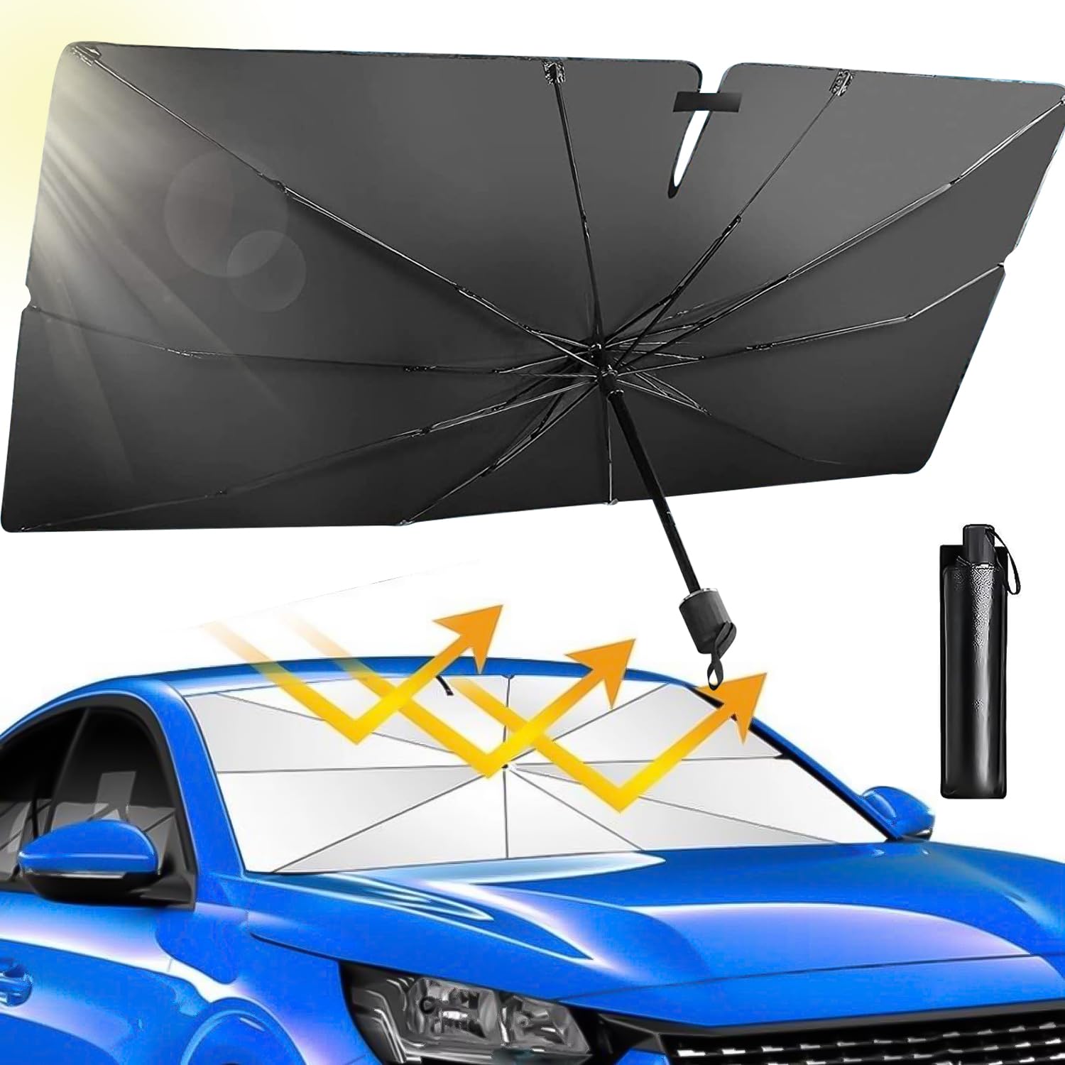 Auto Windschutzscheibe Sonnenschutz Regenschirm, Faltbarer UV-Schutz Auto Sonnenschirm, Einfache Lagerung, Wärmeisolierung, Passt Meisten Autos(140 × 80 cm) von JGYCVBU