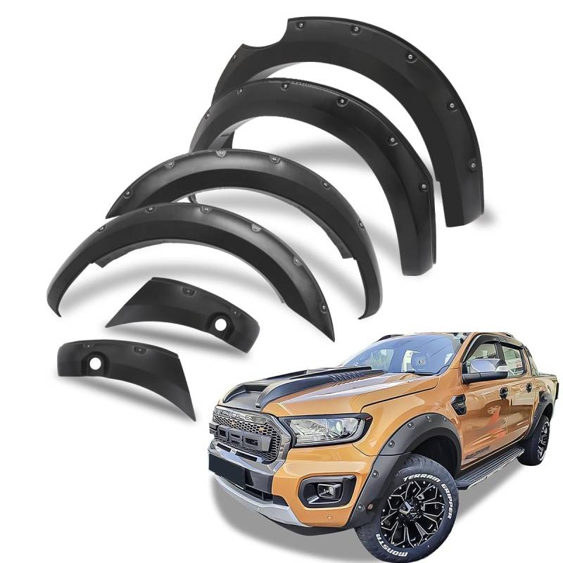 JHCHAN 6" Fender Flares Kotflügelverbreiterung für Ford Ranger T8 2019-2022 MK3 Mit PDC, Extra Breit Radkastenverlängerung und Schmutzfänger, Anschrauboptik von JHCHAN