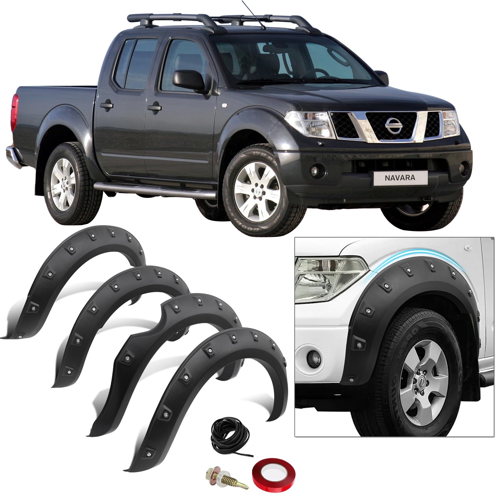 JHCHAN 7 Zoll Kotflügelverbreiterungen für NISSAN NAVARA D40 2005-2015 Doppelkabinen, ABS Extra Breite 25 mm Radlaufverlängerungen Zubehör 4 Stück von JHCHAN