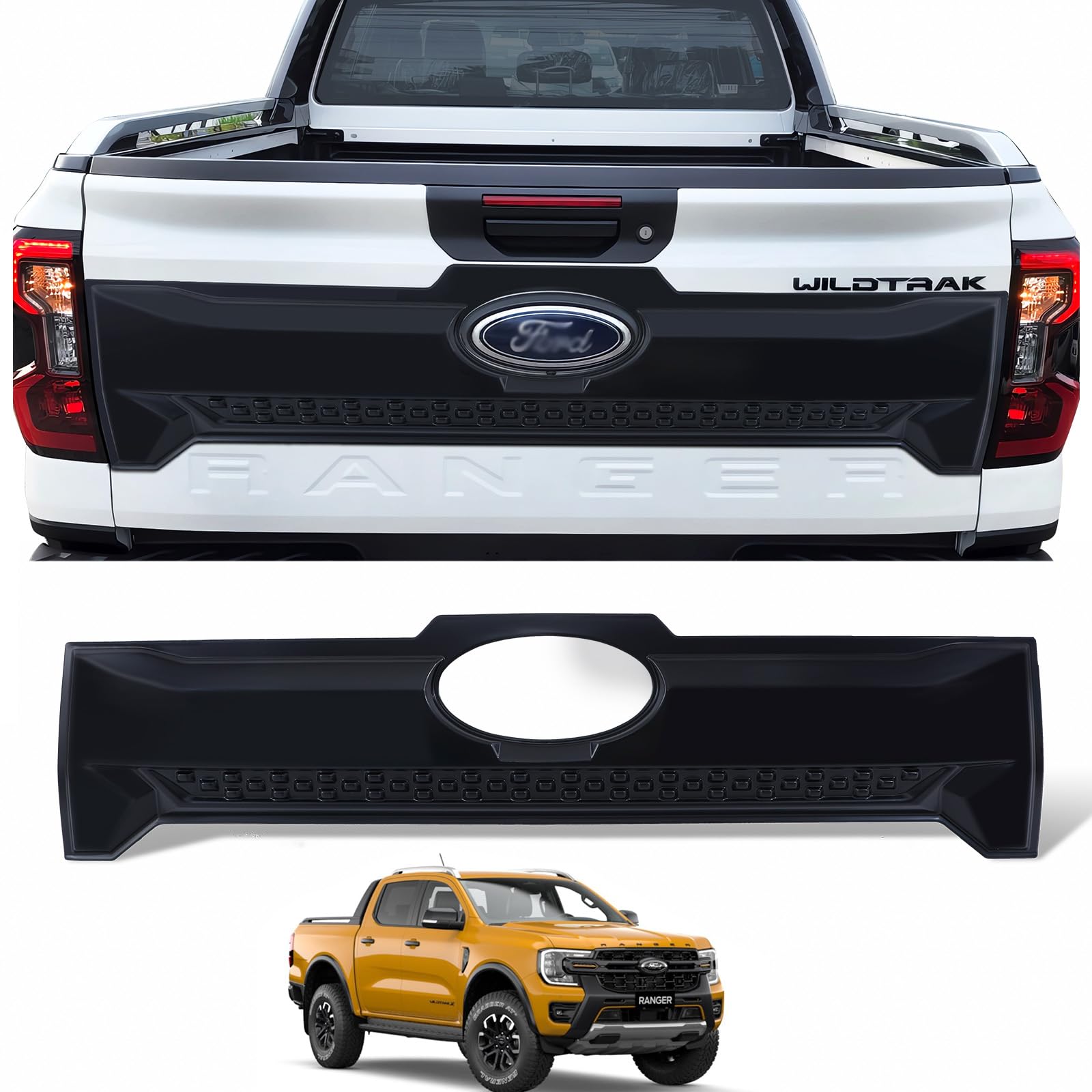 JHCHAN ABS Komplette Heckklappenverkleidung für Ford Ranger Wildtrak Zubehör 2023 2024 Ranger Raptor Limited Tremor XL XLT Wildtrak X Platinum Doppelkabine Extrakabine Einzelkabine von JHCHAN