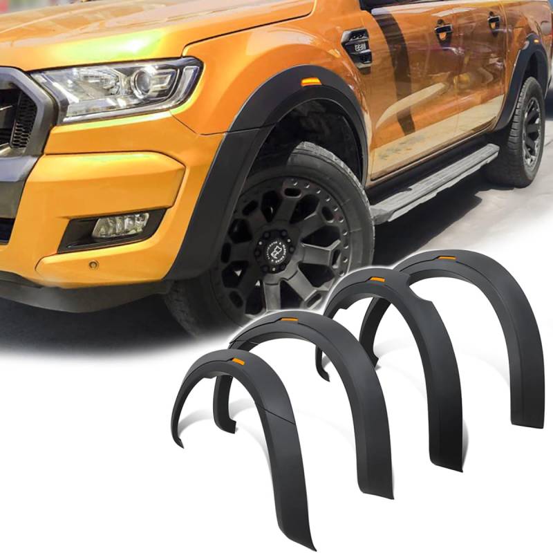 JHCHAN Kotflügelverbreiterung 5 Zoll Fender Flares für Ford Ranger Doppelkabine T7 T8 2015-2022 Ohne PDC, Extra Breit 5" Radkastenverlängerung und Schmutzfänger mit Reflektor 6pcs von JHCHAN