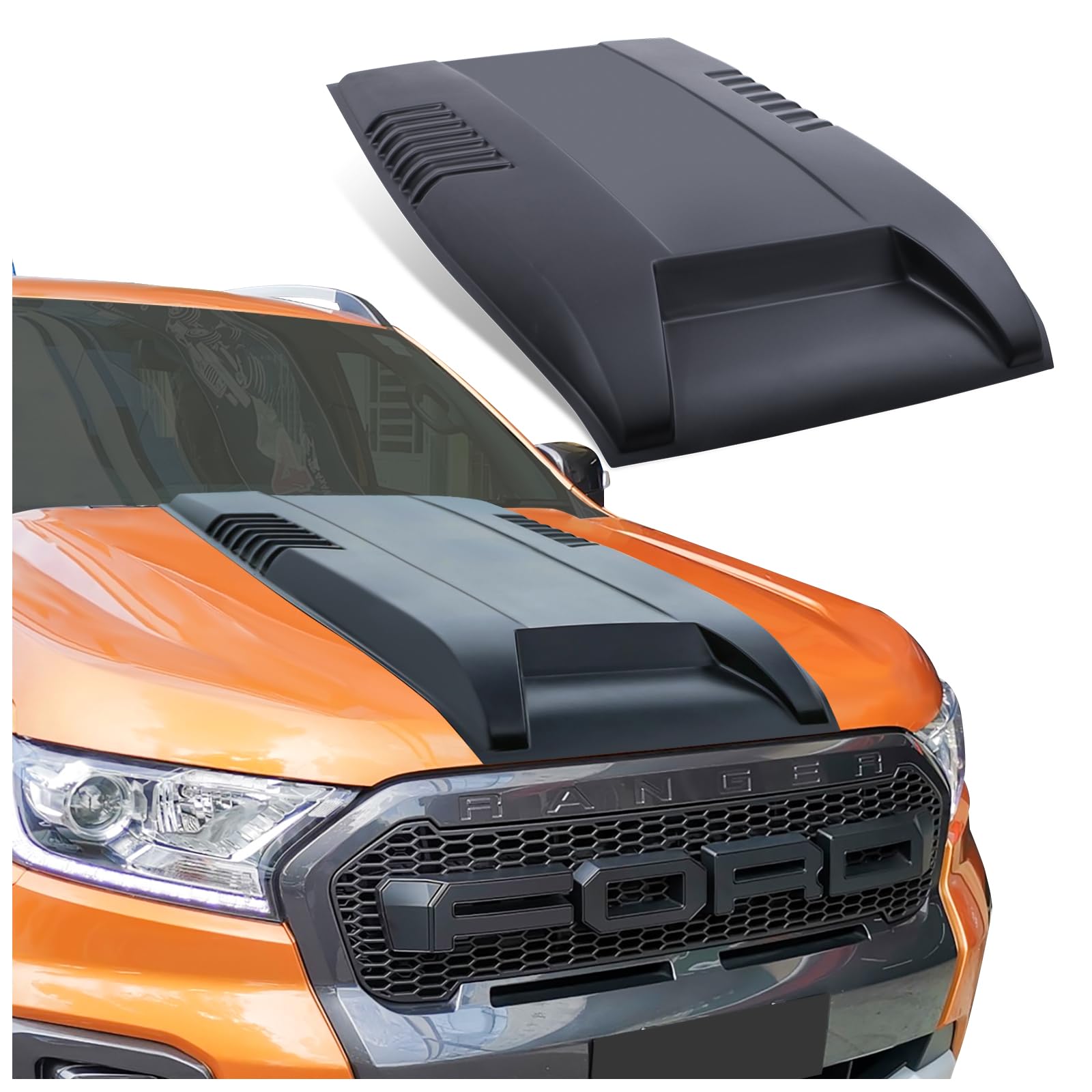 JHCHAN Groß Motorhaubenschaufel für Ford Ranger 2015–2022 Wildtrak Raptor Limited XL XLT Tremor Platinum T7 T8 MK2 MK3, ABS Motorhaube (Einfacher Stil) von JHCHAN