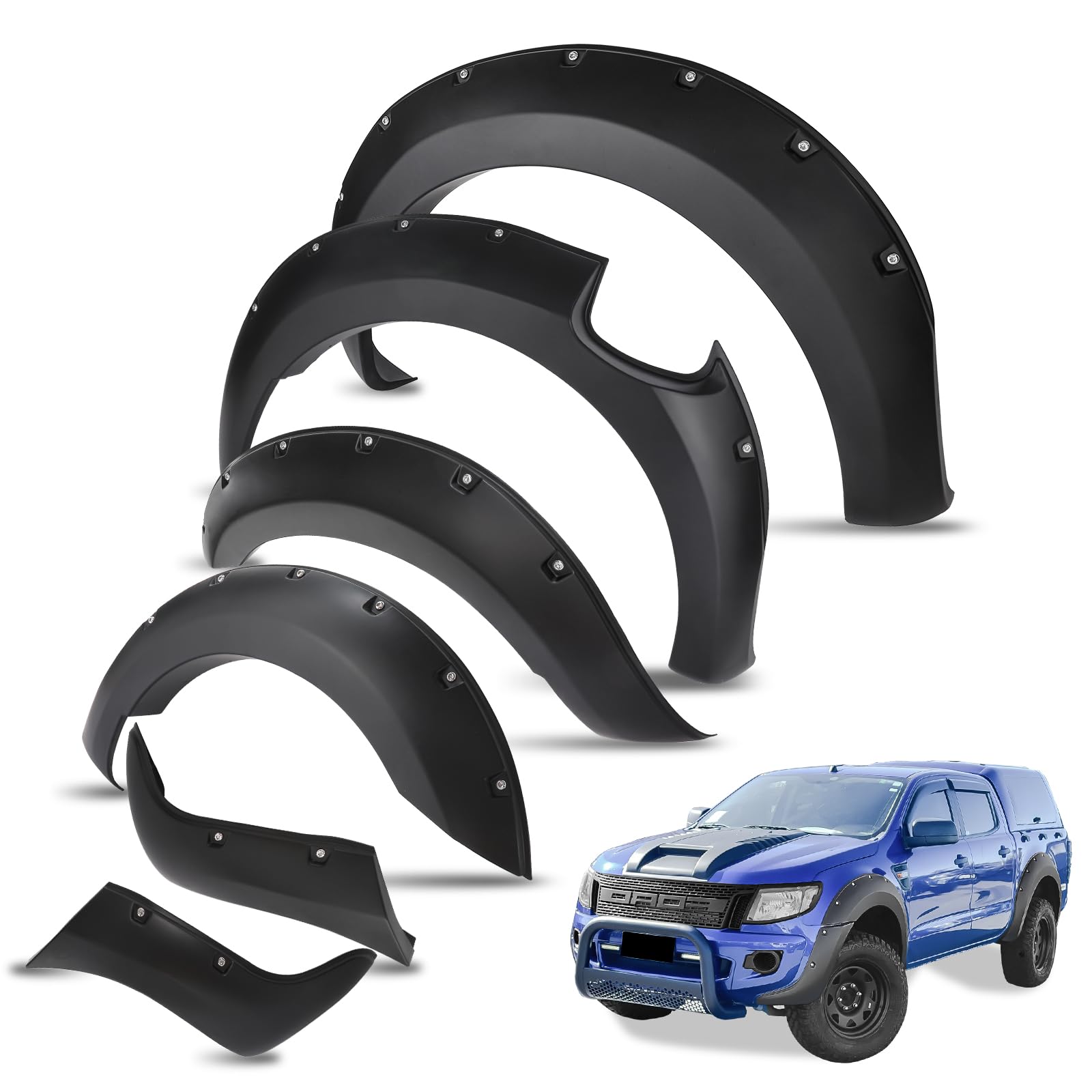 JHCHAN Kotflügelverbreiterung für Ford Ranger T6 2012-2014, 30mm 9 Zoll Fender Flares Anschraubbarer Look Radkastenverlängerung und Schmutzfänger Ohne PDC von JHCHAN