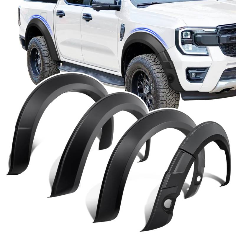 JHCHAN Kotflügelverbreiterung Fender Flares 5 Zoll für T9 2023-2024 Ford Ranger Wildtrak X Platinum Zubehör Deluxe-Modell Radkastenverbreiterung (MIT PDC) von JHCHAN