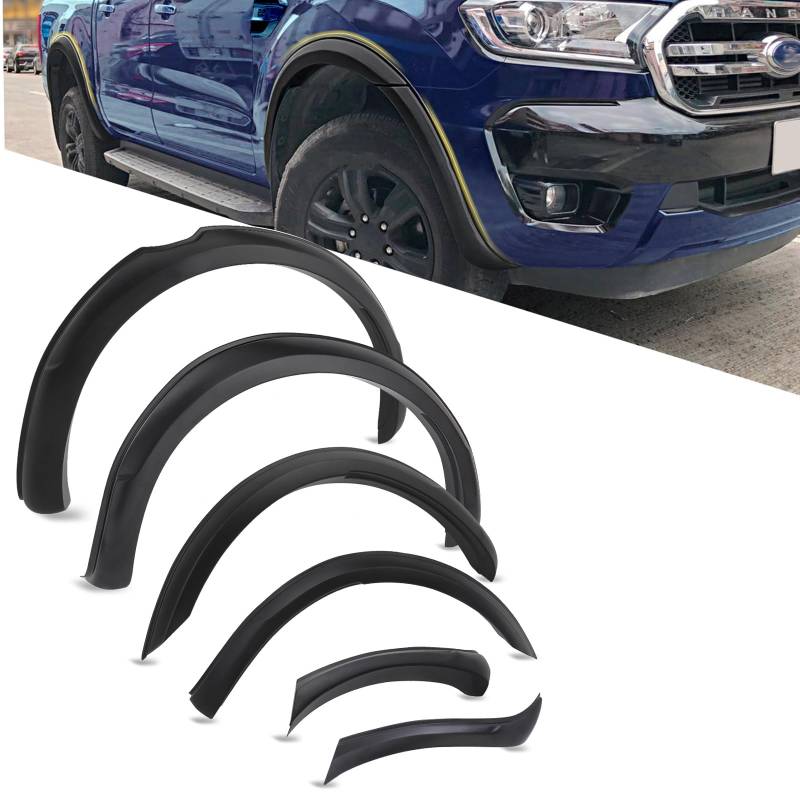 JHCHAN Kotflügelverbreiterung Fender Flares für Ford Ranger 2015-2018 T7 Doppelkabine Wildtrak XL XLT Limited Tremor OHNE PDC, 3" ABS Radkastenverlängerung und Schmutzfänger, Schwarz matte von JHCHAN