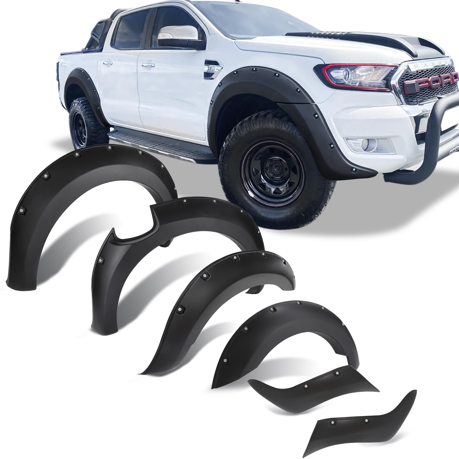 JHCHAN Kotflügelverbreiterungen für Ford Ranger T7 2015-2018 Doppelkabine, Off-road Pocket Style Kotflügelverbreiterungen 35mm 9 Zoll Radkastenverbreiterungen für Ford Ranger Wildtrak Raptor von JHCHAN