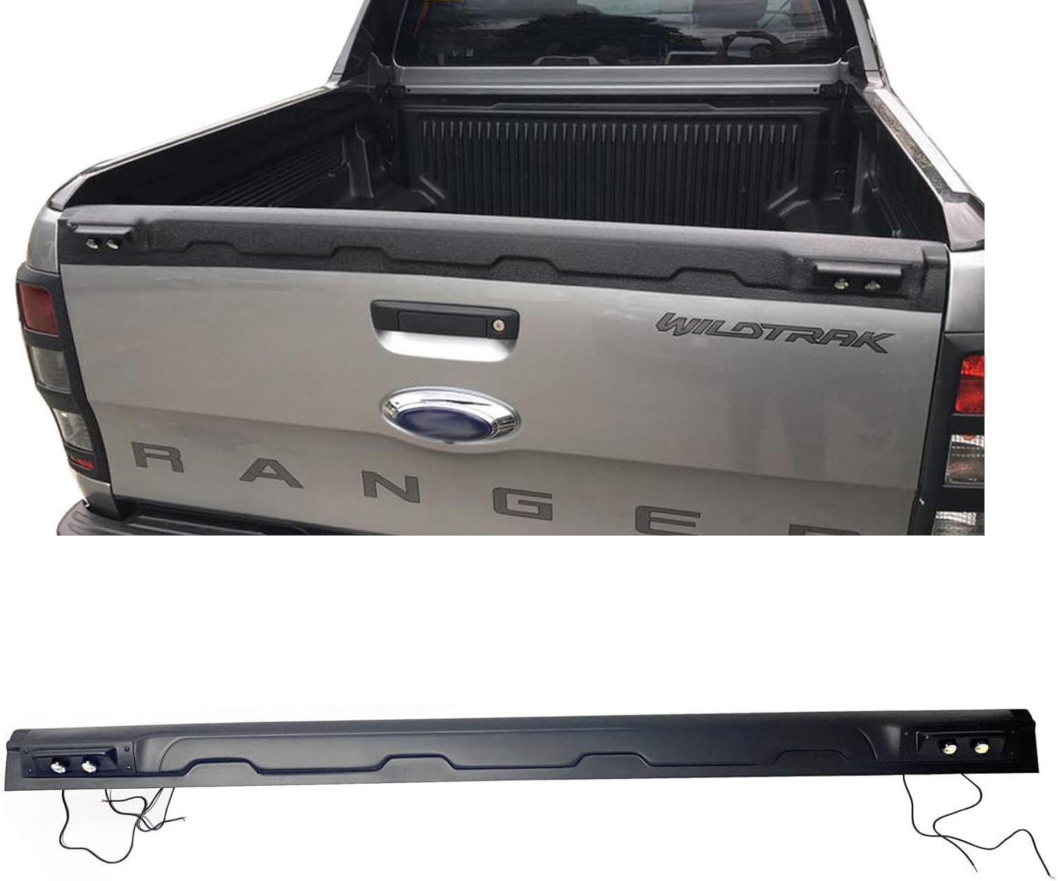 JHCHAN Ladekantenschutz Heckklappenabdeckung Matt Schwarz für Ford Ranger 2012-2022 T6 T7 T8 Wildtrak Raptor XL XLT Tremor mit Dekor LED von JHCHAN