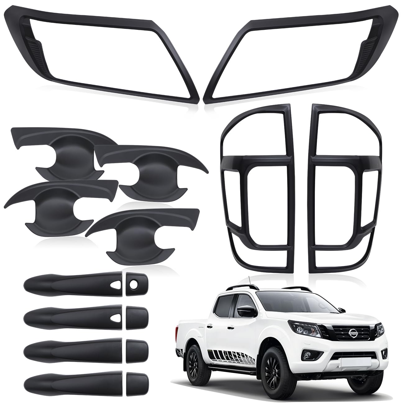 JHCHAN Pickups Offroad-Bodykit für Nissan Navara 2015-2020, NP300 D23 Navara N-Guard Navara Trek-1° Navara Tekna Scheinwerferblenden Rücklichtabdeckung Autotürgriff Einsatz Türgriffabdeckung Satz von JHCHAN