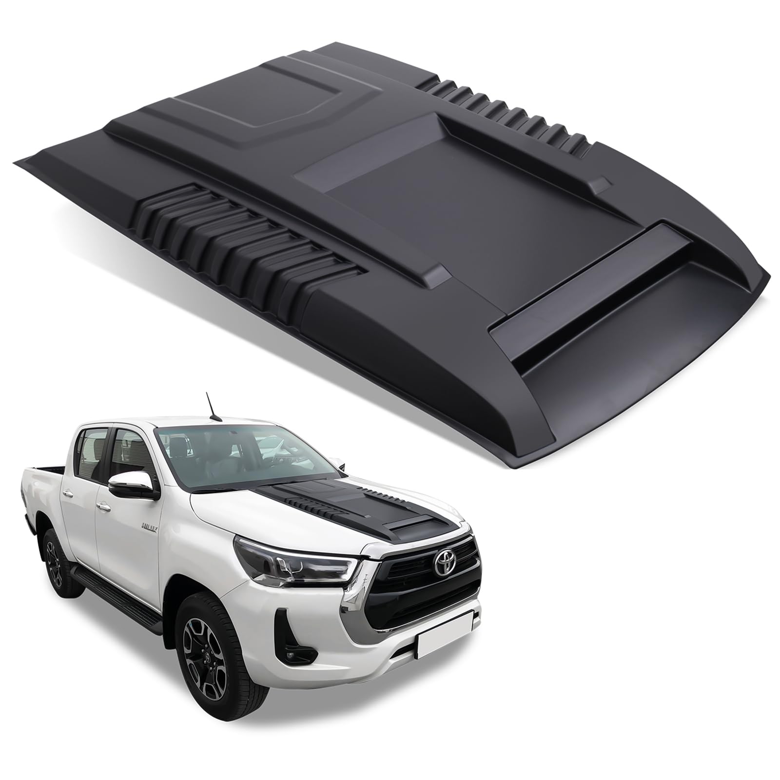 JHCHAN Schwarz Motorhaubenschaufel für Toyota Hilux AN110 AN120 AN130 2021-2024 Invincible X Invincible GR Sport Revo Rocco Rogue, ABS Motorhaube Offroad-Zubehör(HILUX 2021-2024) von JHCHAN