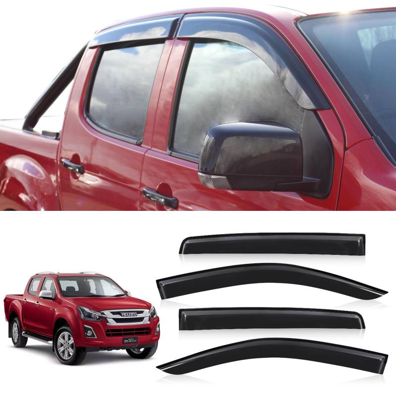 JHCHAN Windabweiser Winddeflektoren für Isuzu D-Max 2012-2019 V-Cross LSE LS L 4x4 Doppelkabine, Smoke Schwarze Seitenfensterabweiser (D-max 2012-2019) von JHCHAN