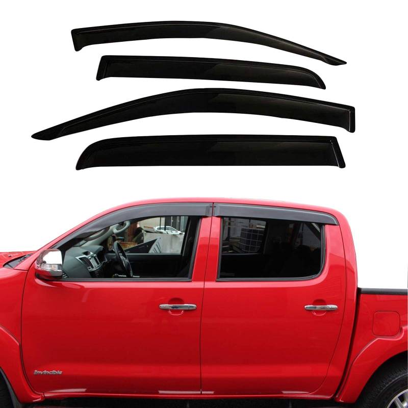 JHCHAN Windabweiser Regenabweiser Smoke Schwarz für Toyota Hilux Vigo 2004-2015 AN10 AN20 AN30 4-türiges Doppelkabine Externe PASSUNG Windowdeflectors von JHCHAN