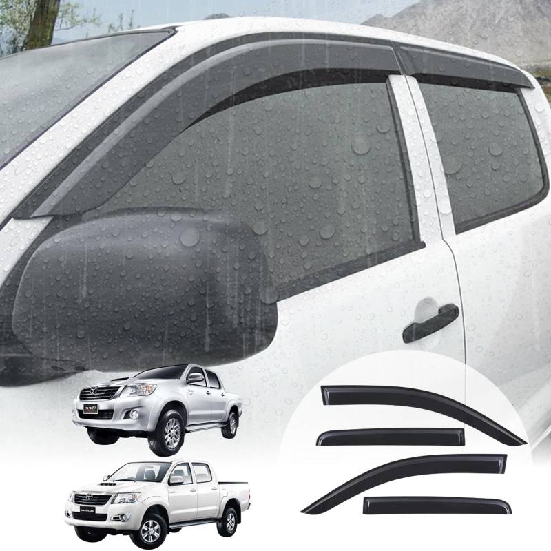 Windabweiser für Toyota Hilux 2005–2016, Toyota-Hilux-Zubehör, JHCHAN Hilux Vigo MK7 Doppelkabine Autofenster-Regenschutz, Schilder für Sonnenblenden (D4D/HL2/HL3/Invincible/DL/DLX/SR/SR5/R4) von JHCHAN