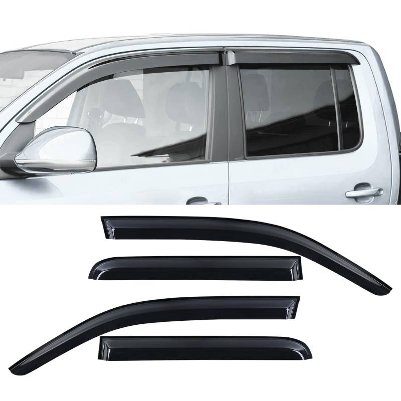 JHCHAN Windabweiser für VW Amarok 2011–2022 V6 Amarok Canyon Atacama Aventura D Cab Regenschutz Windschutz Sonnenschutz Außentür Rahmen Montage Zubehör Rauchschwarz PMMA 4 Stück Set von JHCHAN