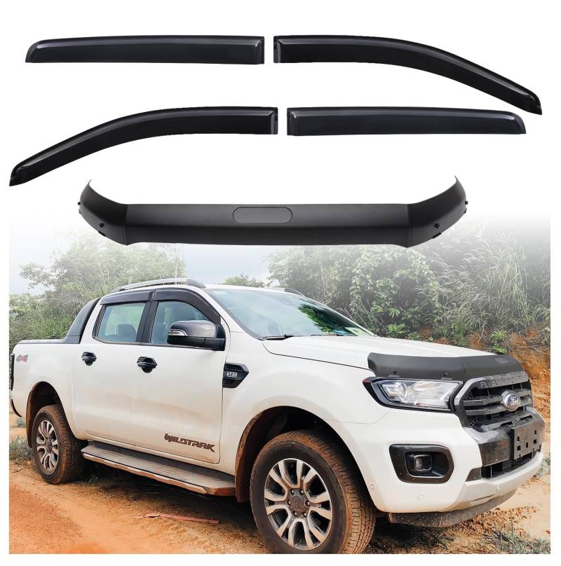 JHCHAN Windabweiser Motorhaubenschutz Schutz Motorhaube Deflektor für Ford Ranger Raptor Wildtrak 2015-2022 XL XLT Limited Tremor Wildtrak X Platinum (Windabweiser+Motorhaube) von JHCHAN