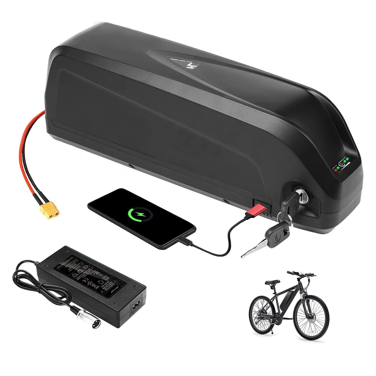 JHKJ 48-V-Lithiumbatterie 8 Ah 10 Ah 13 Ah 15 Ah 17,5 Ah Lithium-Ionen-Batterie für 350 W-850 W Motorumrüstsatz 48-V-Unterrohrbatterie mit Ladegerät und BMS,48v8ah von JHKJ