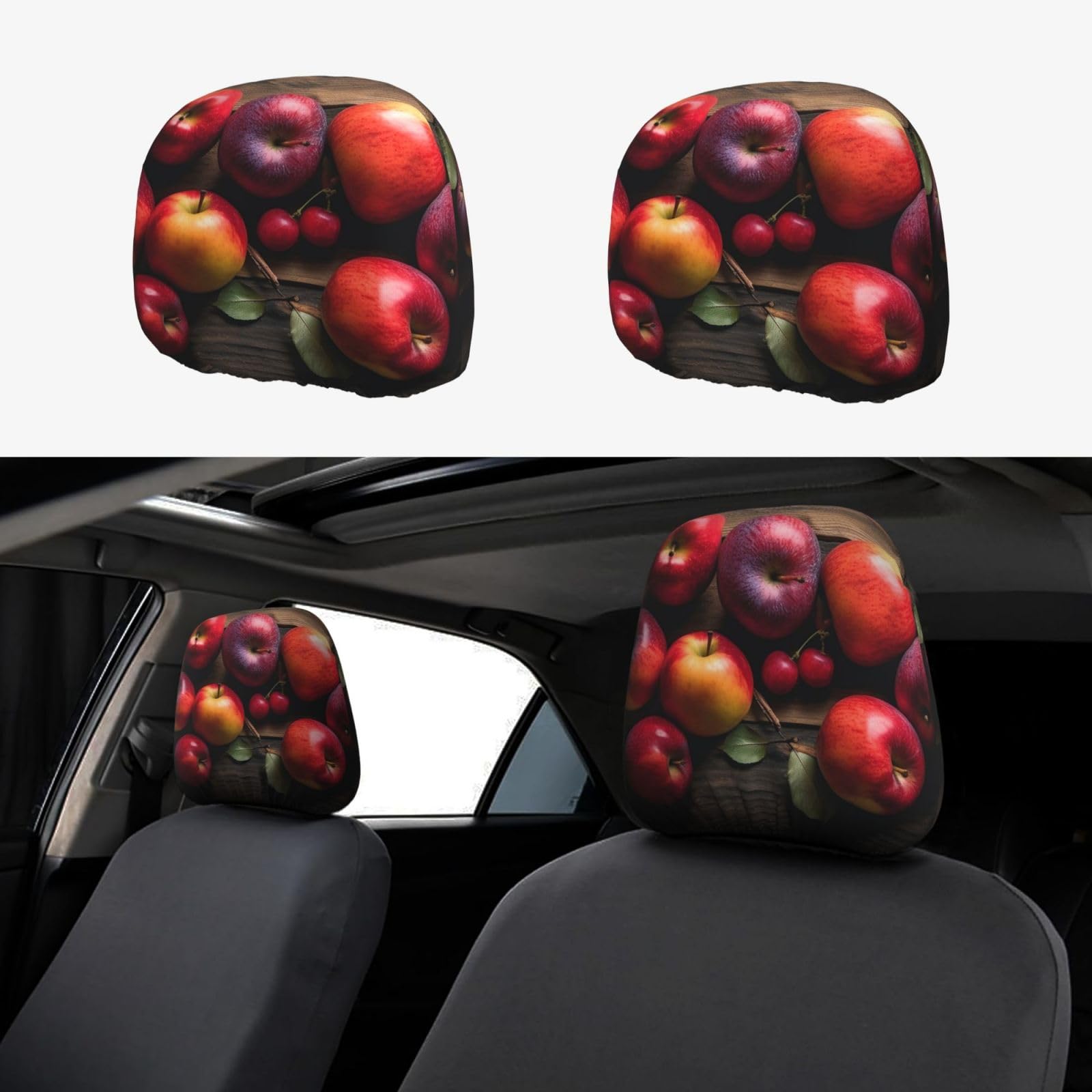 JHLMN Fruits on Wood Autositz-Kopfstützenbezug, dehnbar, atmungsaktiv, universelle Kopfstützenbezüge für Autos, lustiger SUV-Sitz, Kopfstützenschutz, passend für die meisten Autos, Limousinen, von JHLMN