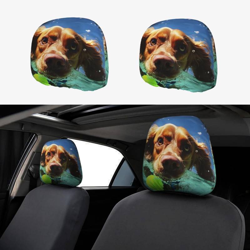 JHLMN Funny Swimming Dog Car Seat Headrest Cover Stretch Breathable Car Headrest Covers Universal Headrest Covers for Cars Funny SUV Seat Head Rest Protector Fit Most Cars Sedan Van von JHLMN