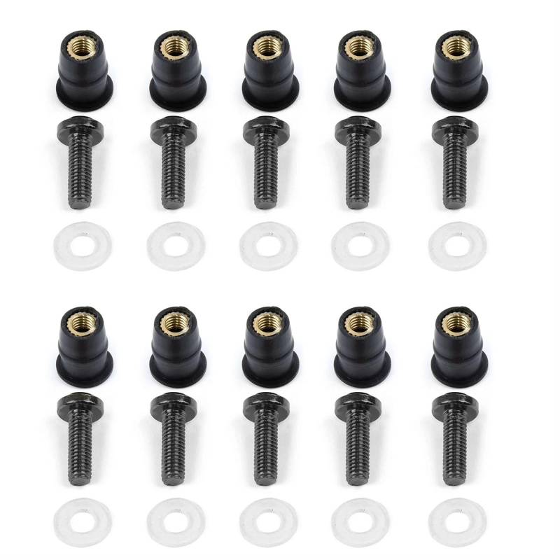 JHMYOB [Replacement] 10-teiliges Set M6 Motorrad-Fahrrad-Windschutzscheibenmutter-Schraubensatz Schwingungsdämpfer-Panelmontage 6 mm (10Pcs Set M6) von JHMYOB